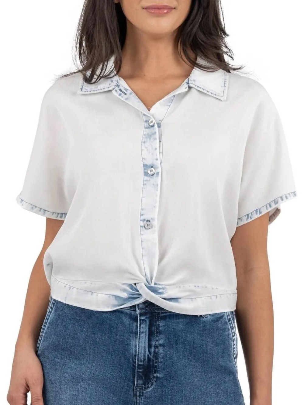 Kut from Kloth Hossana Twist Hem Chambray Button-Up Shirt Size Small Like New